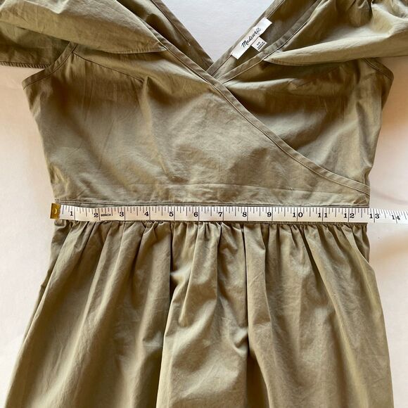 Madewell Khaki Tan Cold-Shoulder V-Neck V-Back Ruffle Wrap Style Dress Size 00 - Picture 12 of 12